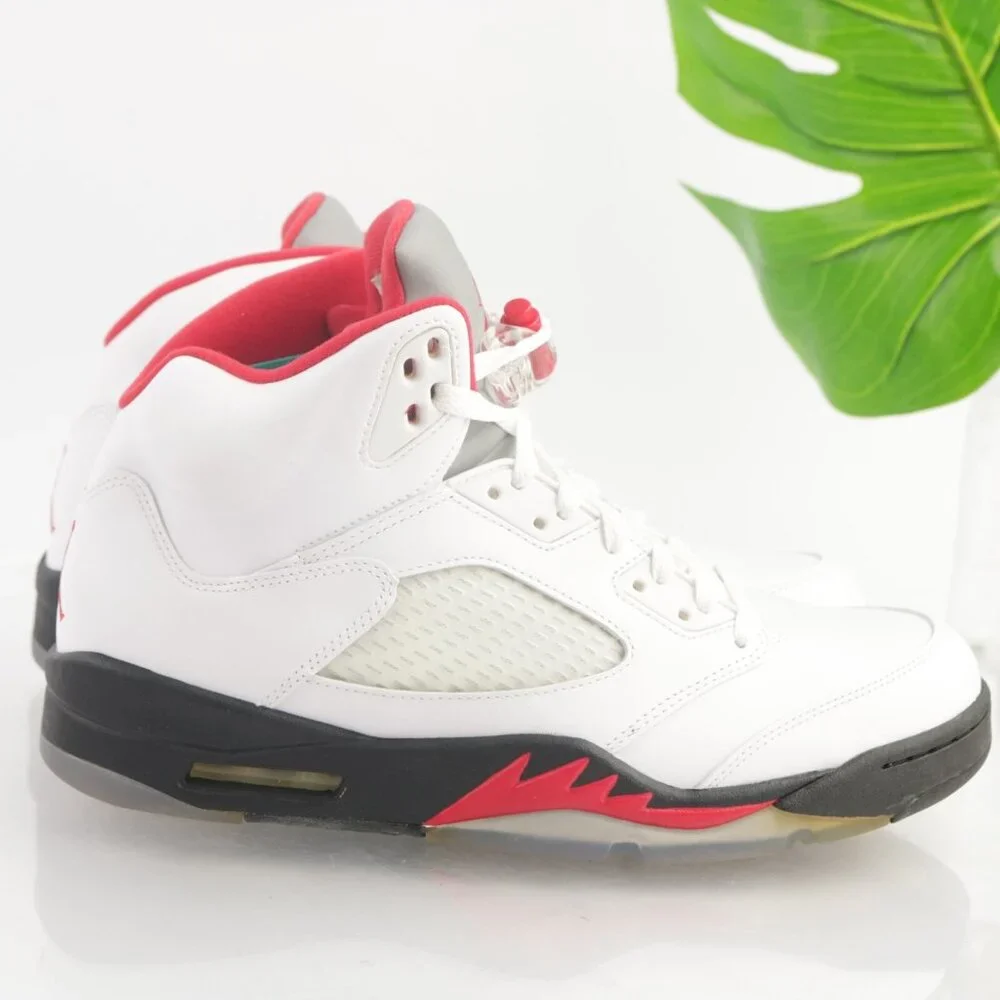 Air Jordan 5 Retro Mens White Fire Red Sneaker Size 10 Black 2013 Shoes With Box